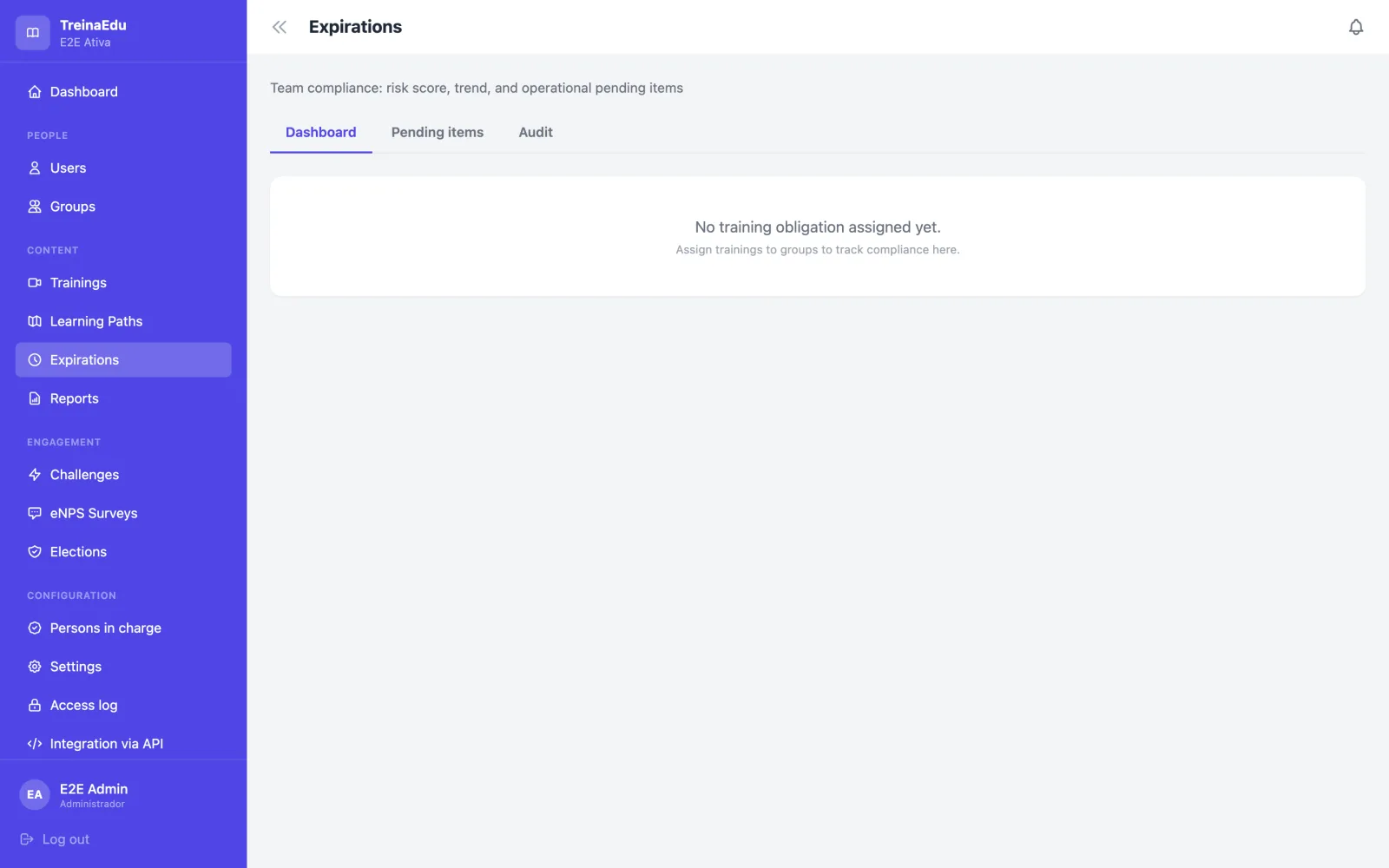 Expiration panel showing who is compliant, expiring and overdue